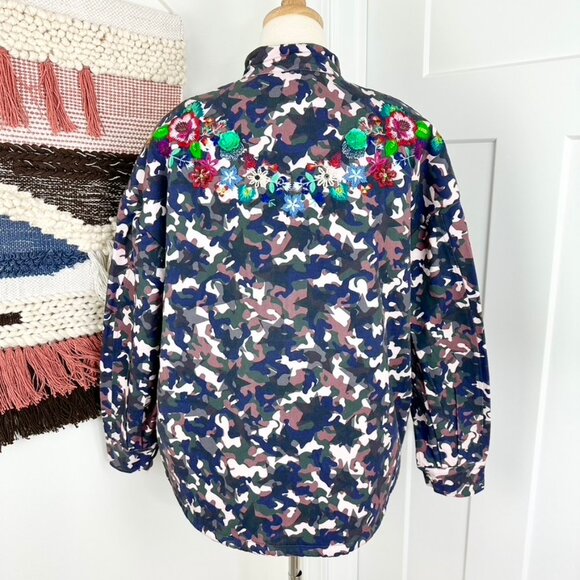 Anthropologie Vilagallo Floral Embroidered Beaded Camo Jacket Size M NWT - Picture 7 of 11